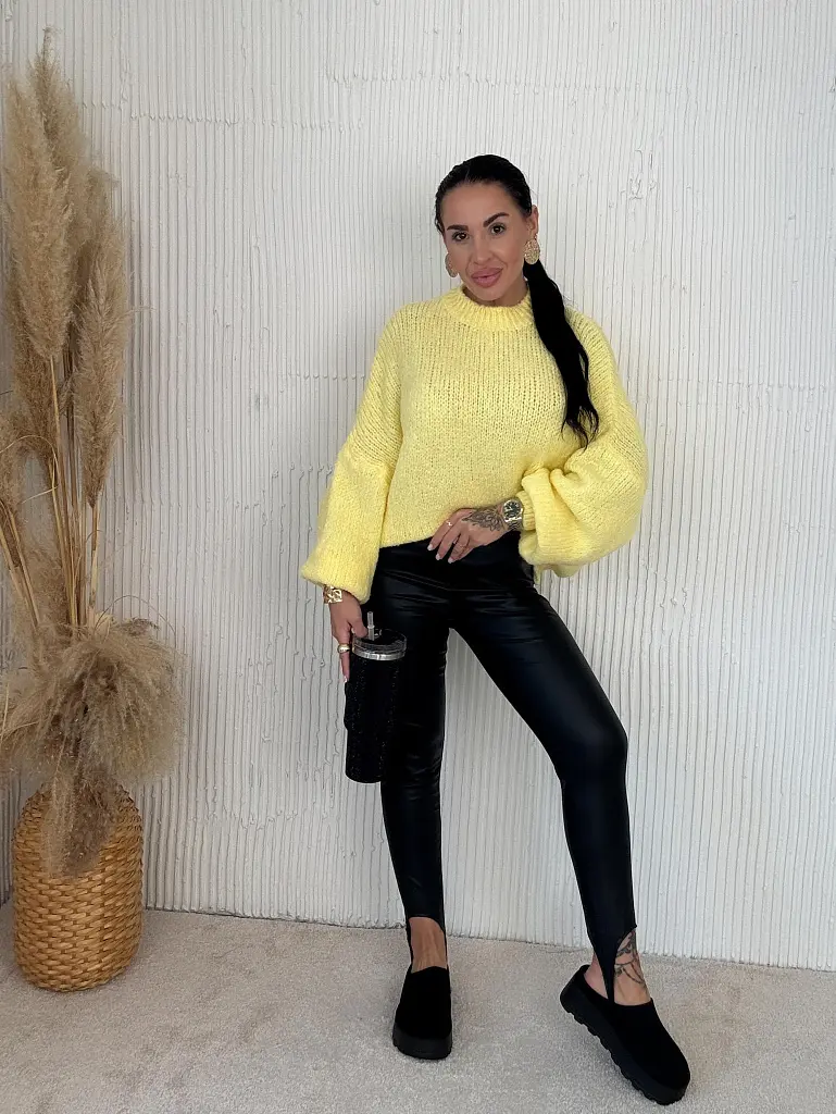 Fekete magas derekú műbőr leggings FABINA