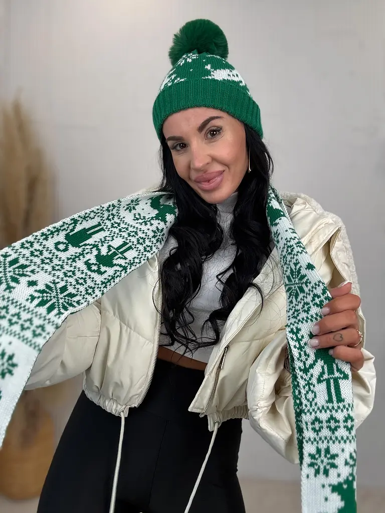 Gombócos mintás meleg sapka sállal - next