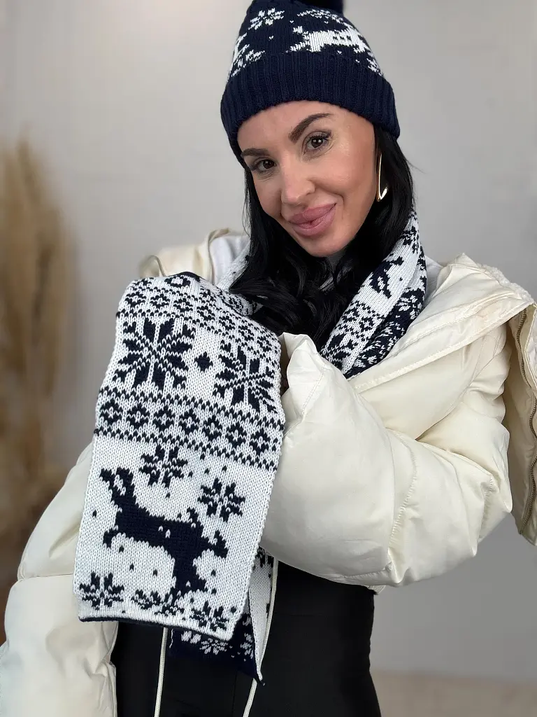 Gombócos mintás meleg sapka sállal - next