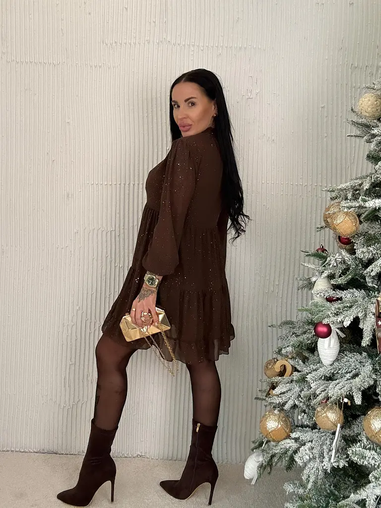 Szatén kövekkel díszített babydoll ruha ZORINA - next