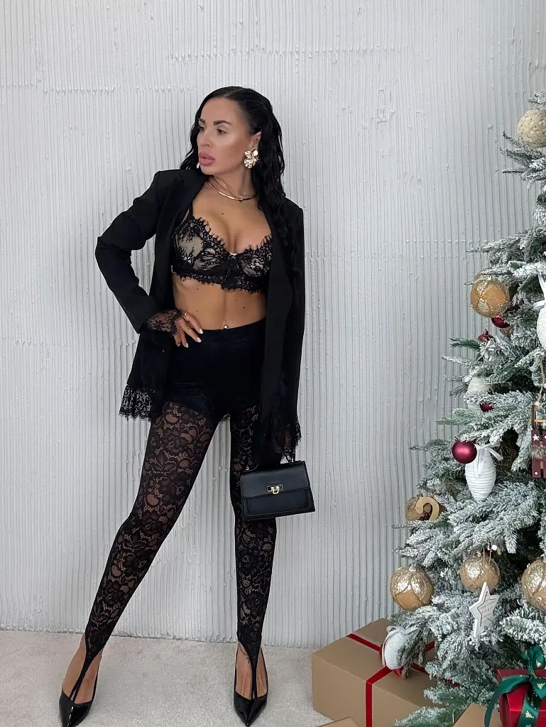 Fekete magas derekú csipke leggings PRISINA