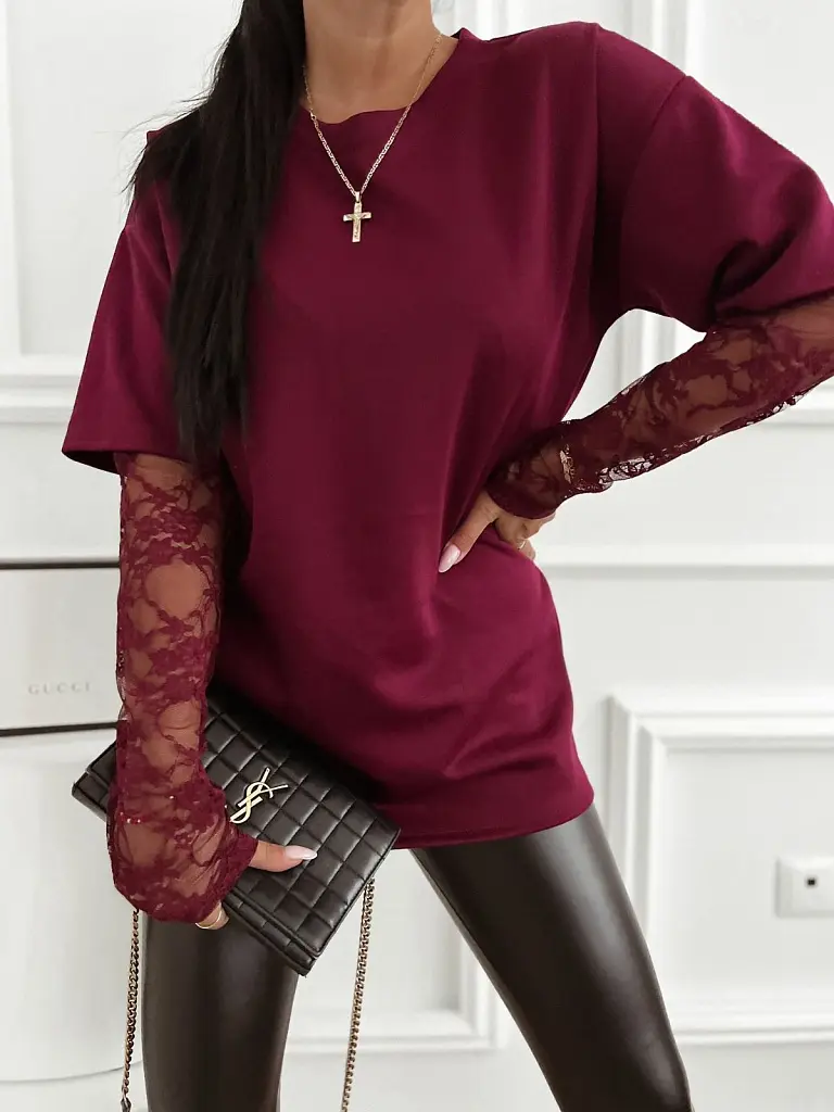 Bordó pulóver csipkével KATHIE