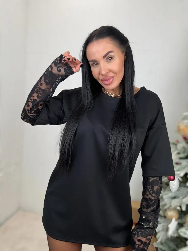 Fekete pulóver csipkével KATHIE - next