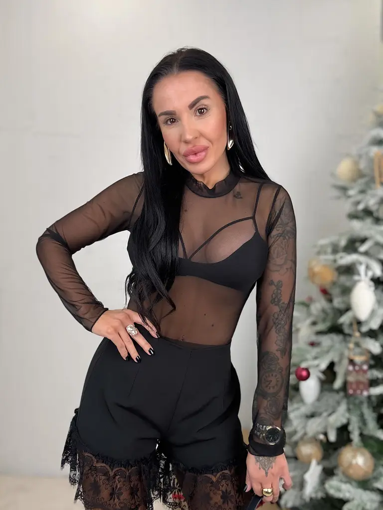 Fekete átlátszó hálós body GLORISE - next