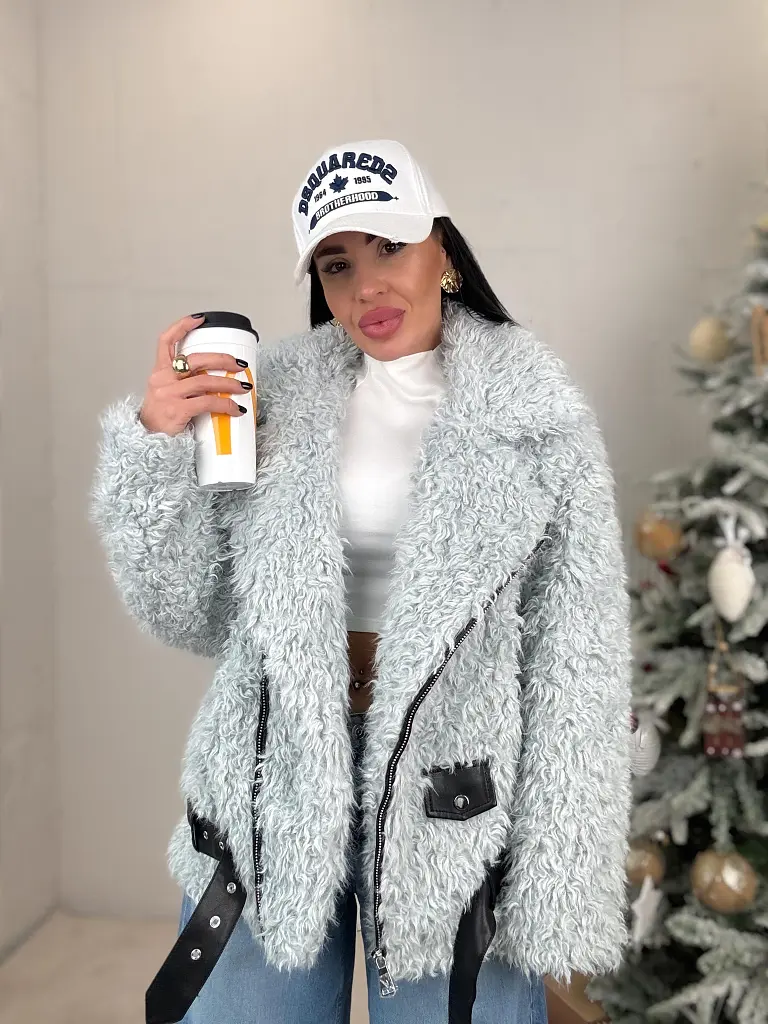 Műszőrmés bunda műbőr díszítéssel POLETT