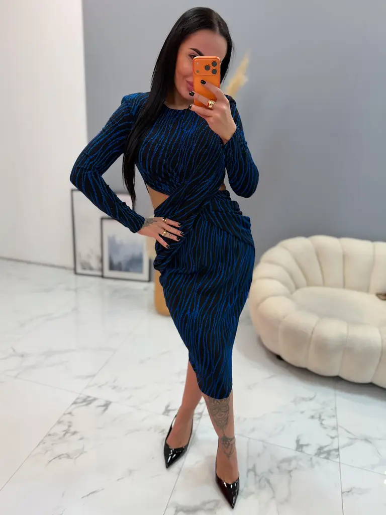 Elegáns csillogós kék ruha DORITA