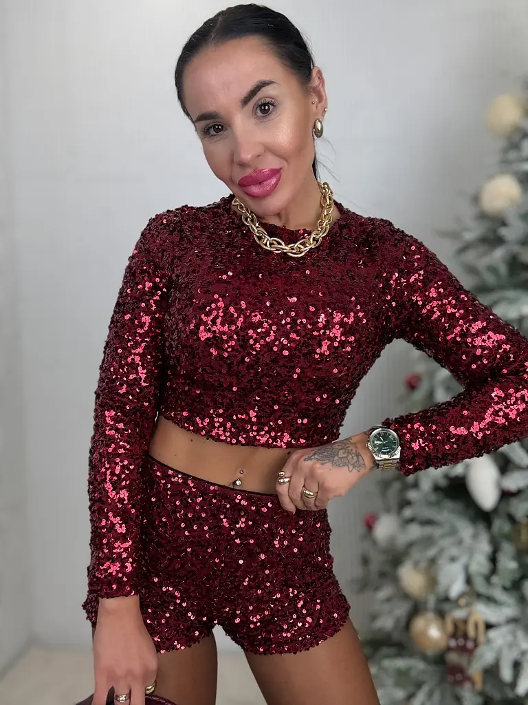 Bordó flitteres rövidnádrág SOLIRA