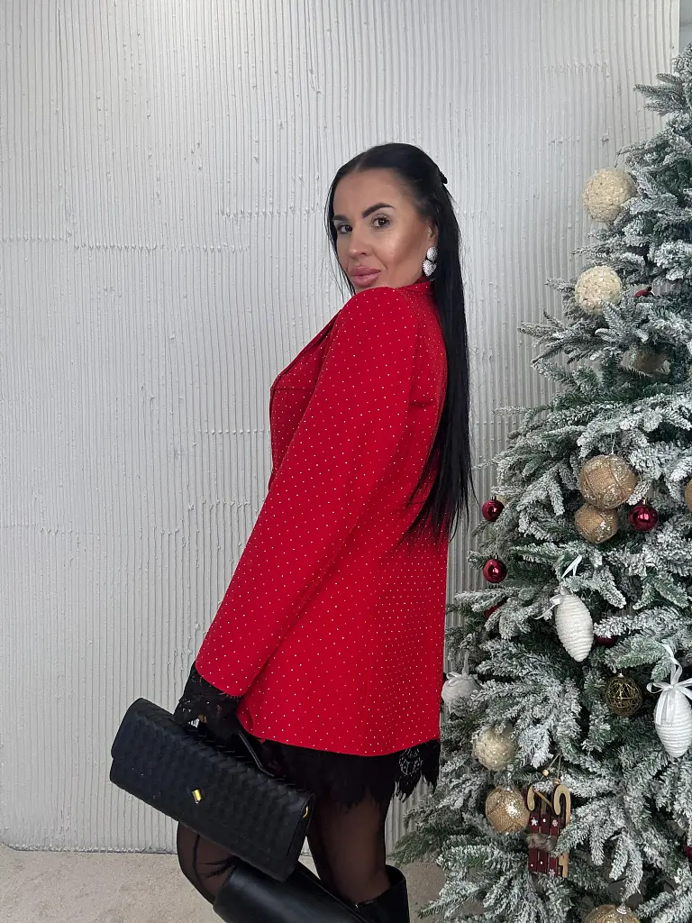 Piros csillogós zakó csipkével  SELINA - next