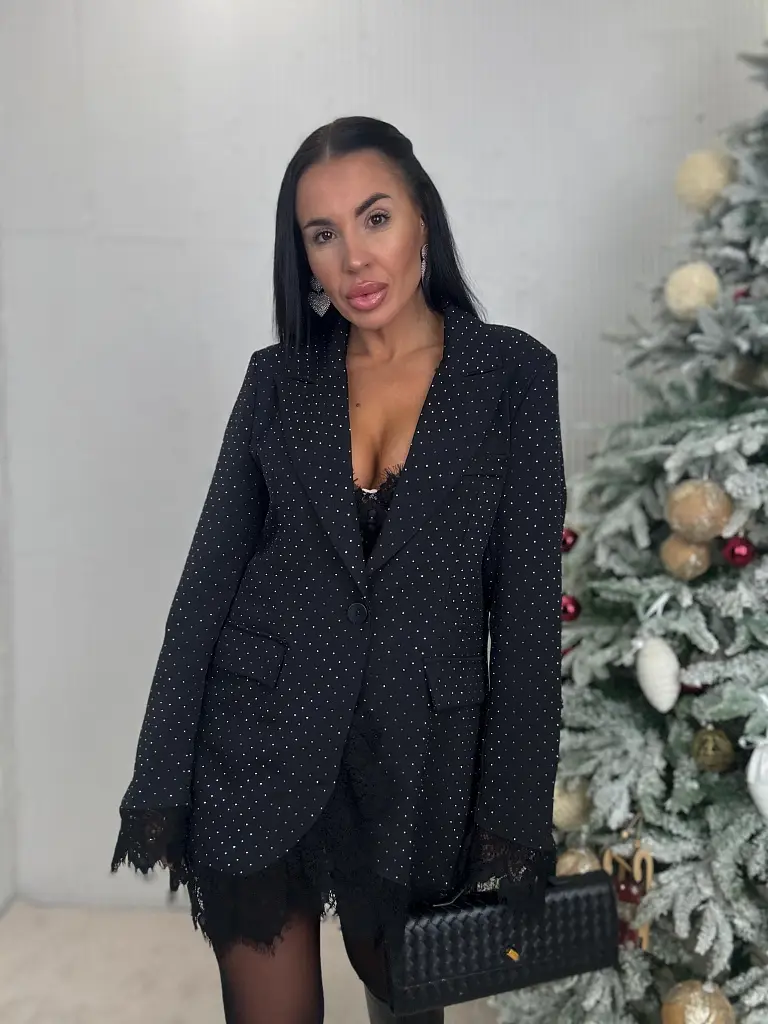 Fekete csillogós zakó csipkével SELINA - next