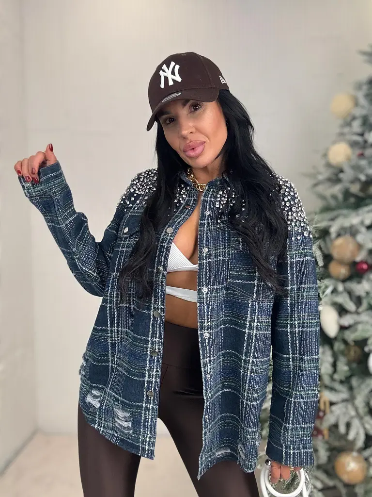 Prémium denim kockás ingkabát ABBY - next