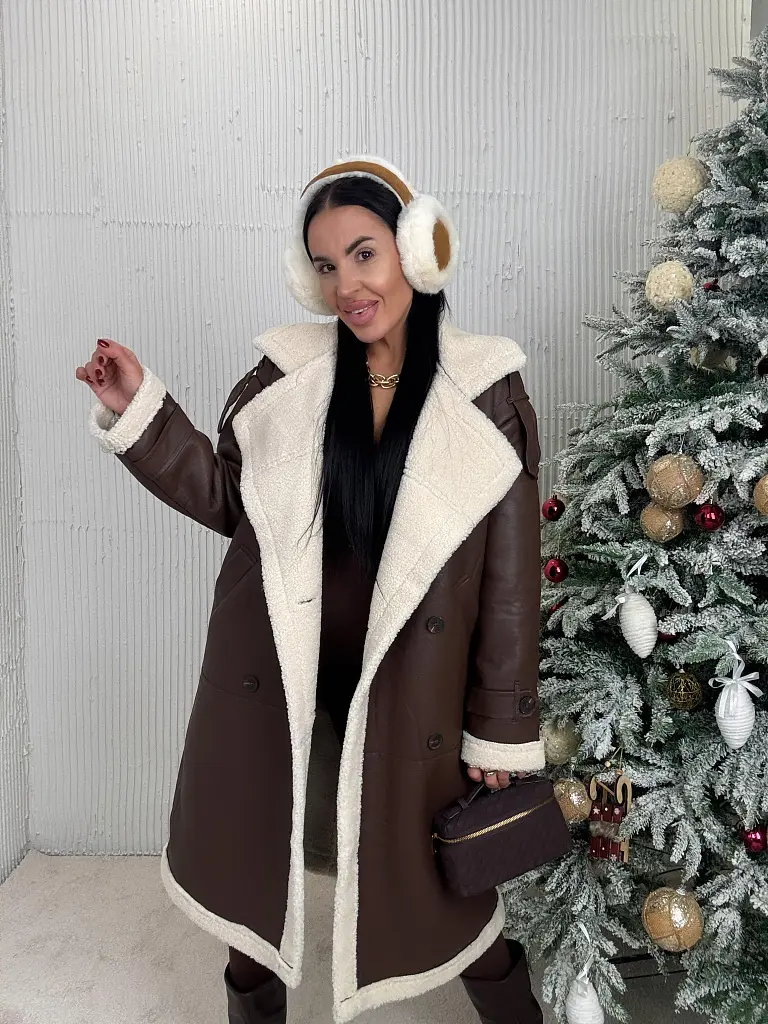 Hosszú műbőr kabát szőrmével HETIE - next