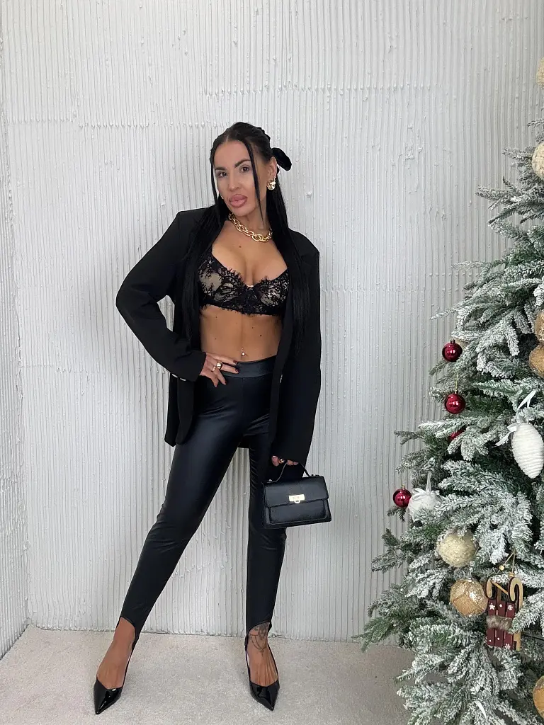 Fekete magas derekú műbőr leggings FABINA