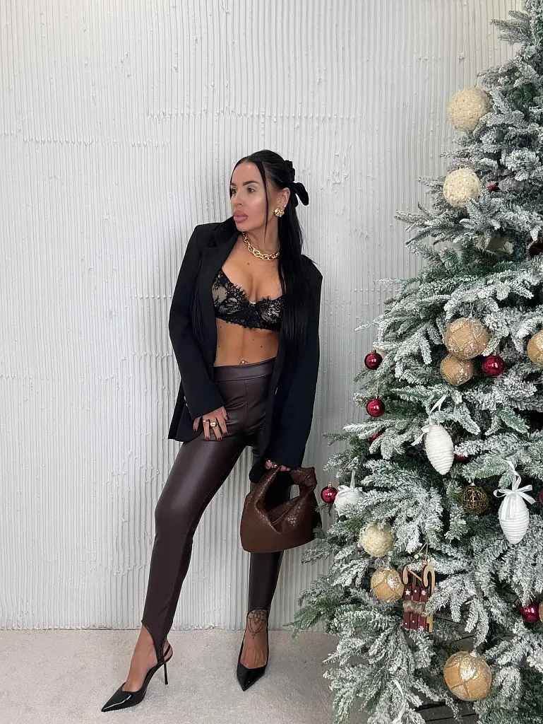 Barna magas derekú műbőr leggings FABINA