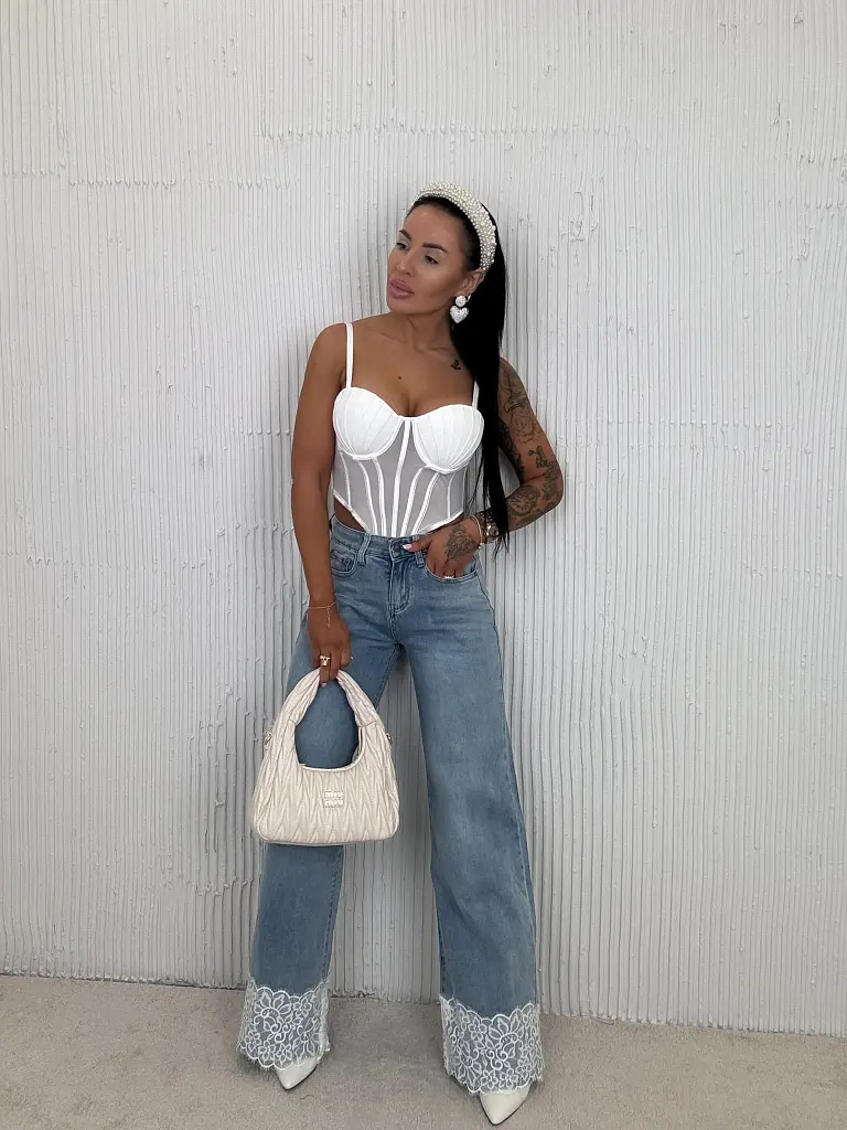 Csipkével díszített wide-leg farmer BRETIA