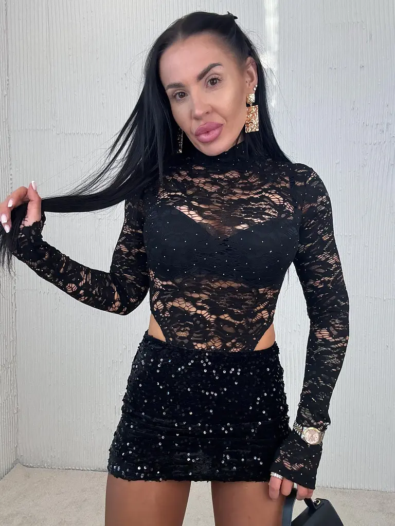 Csipkés csillogós body flitteres szoknyával AMBRE