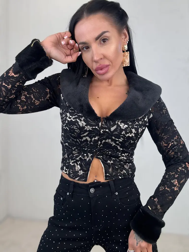 Csipkés kardigán szőrmével ZAIRE