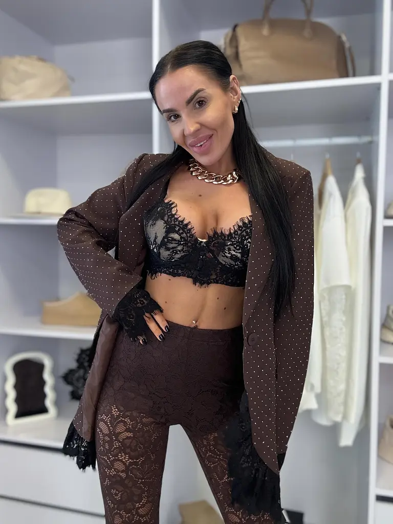 Barna magas derekú csipke leggings PRISINA