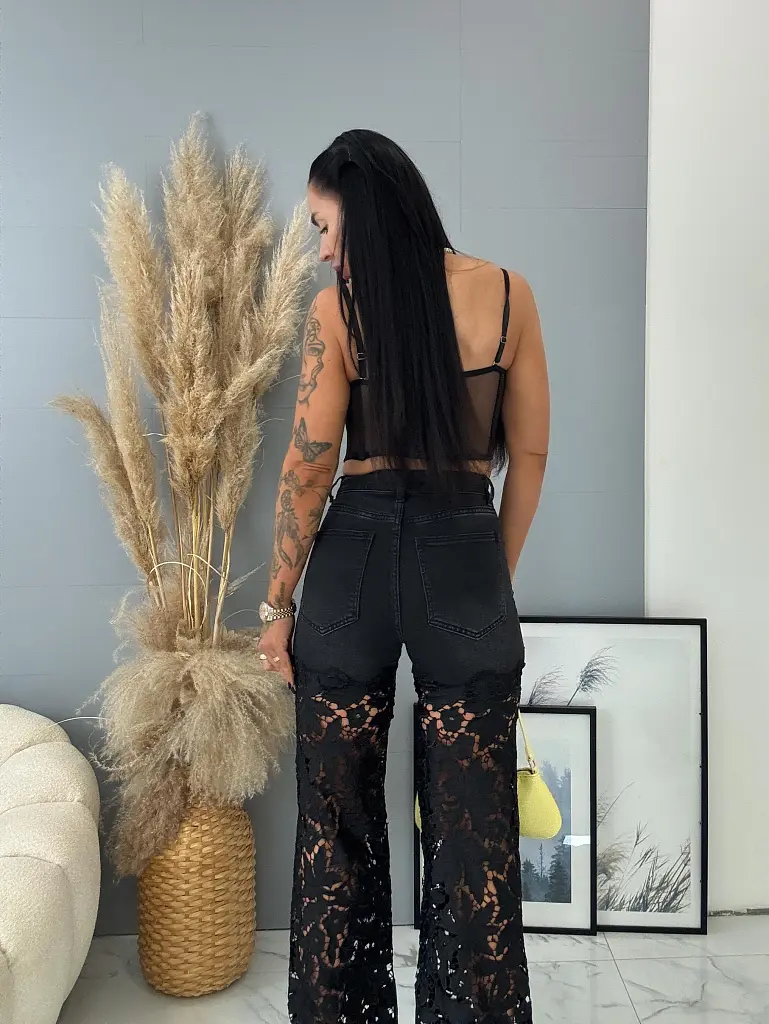 Csipkével díszített csillogós wide-leg farmer LUISA - next