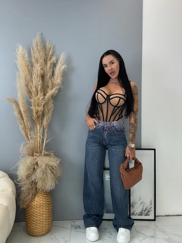 Kövekkel díszített Wide-leg farmer KATIA