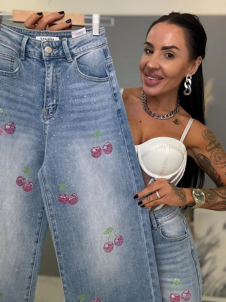 Kövecskékkel díszített magas derekú palazzo farmer  - next