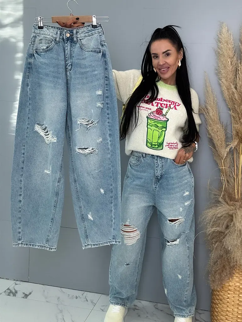 Szaggatott magas derekú baggy fit farmer 