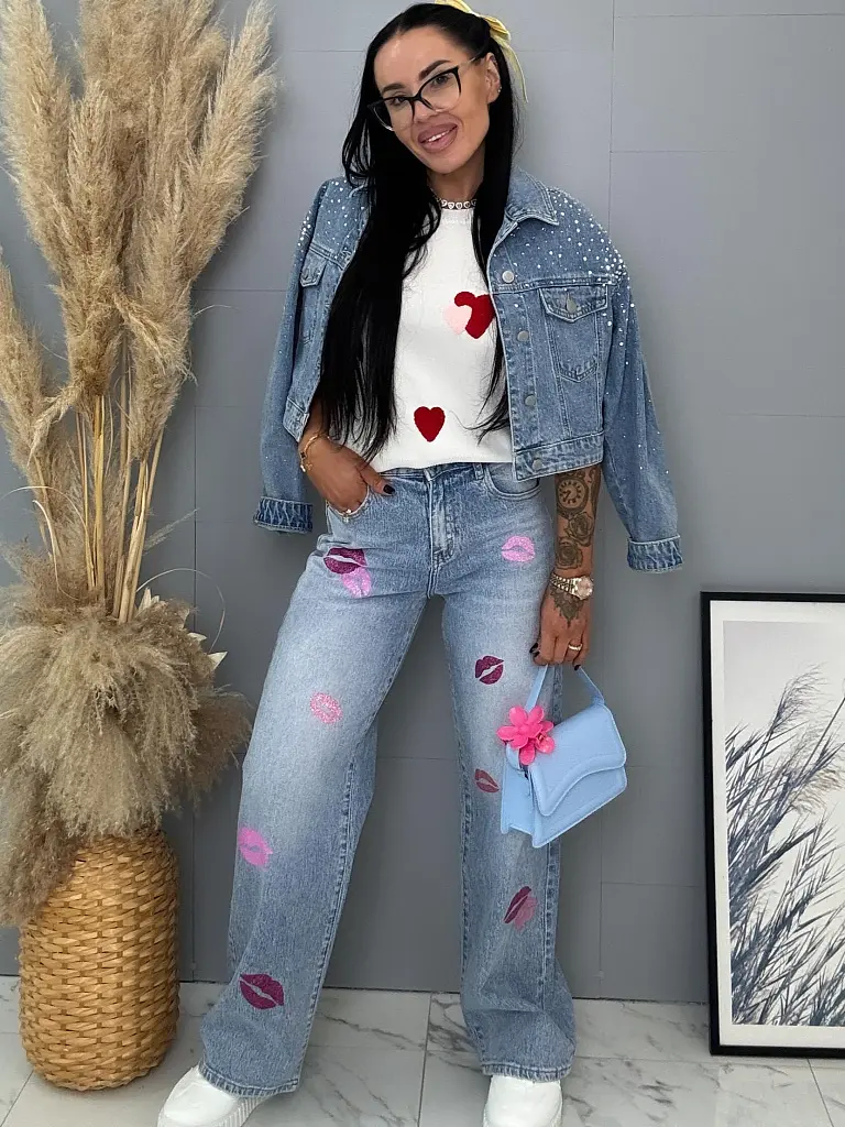 Nyomtatott mintás magas derekú wide leg farmer - next