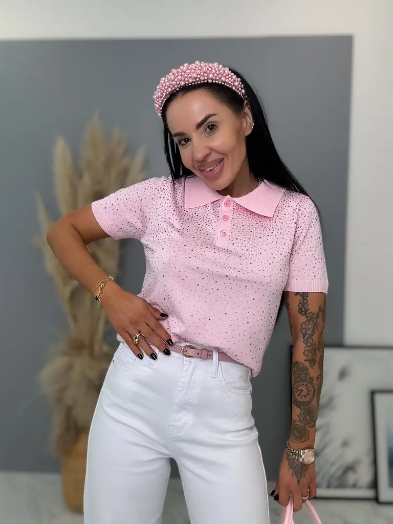 Gombolópánttal és kövekkel díszített pulóver LUCIE