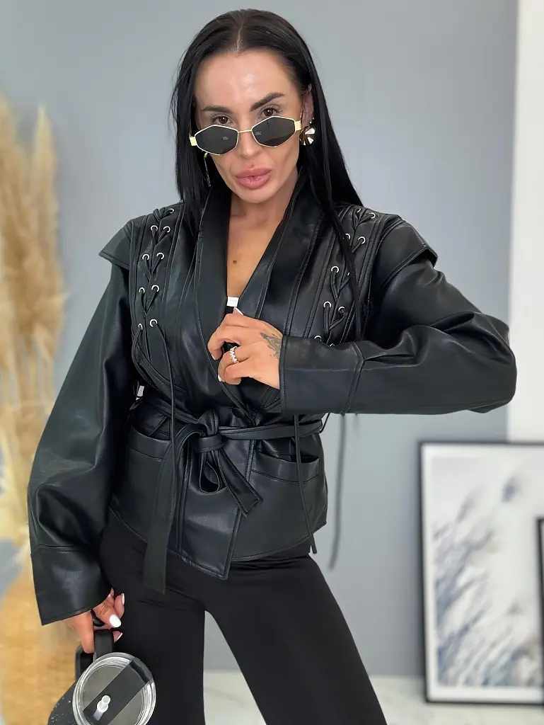 Műbőr kabát övvel ARLETA - next