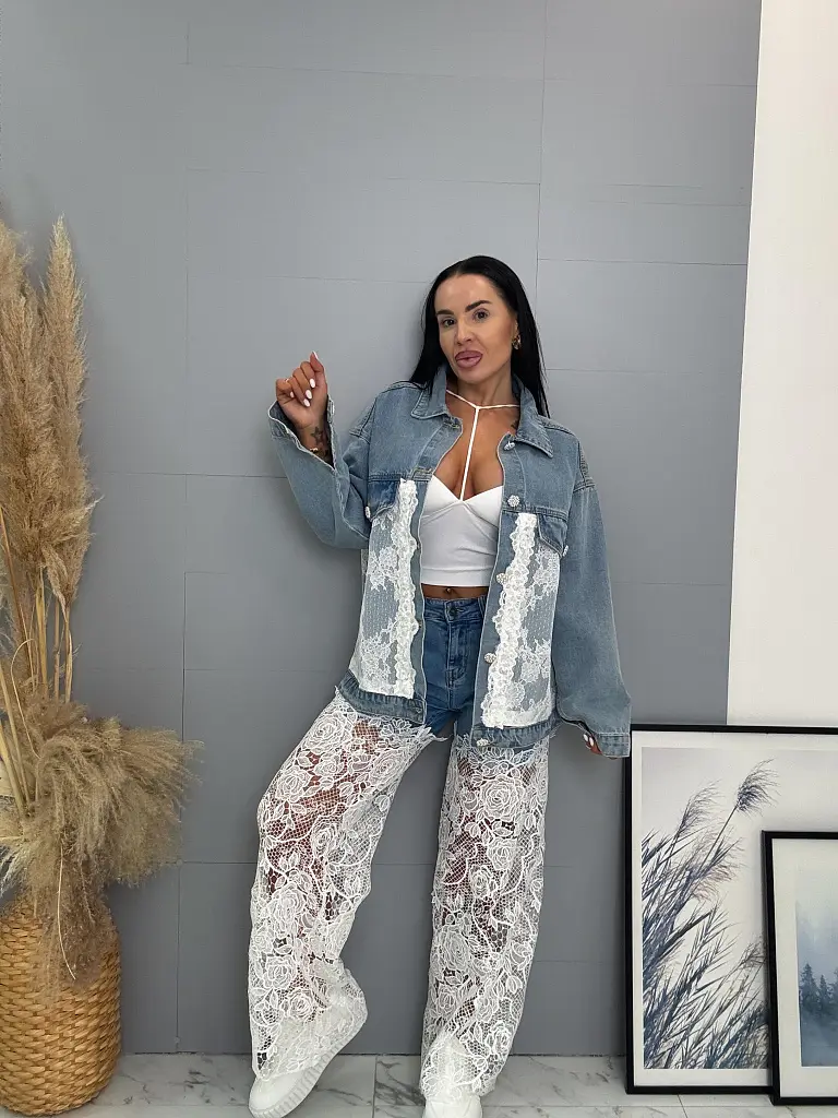 Csipkével díszített wide-leg farmer ERMINA - next