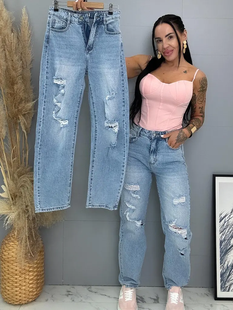 Szaggatott magas derekú mom fit farmer 