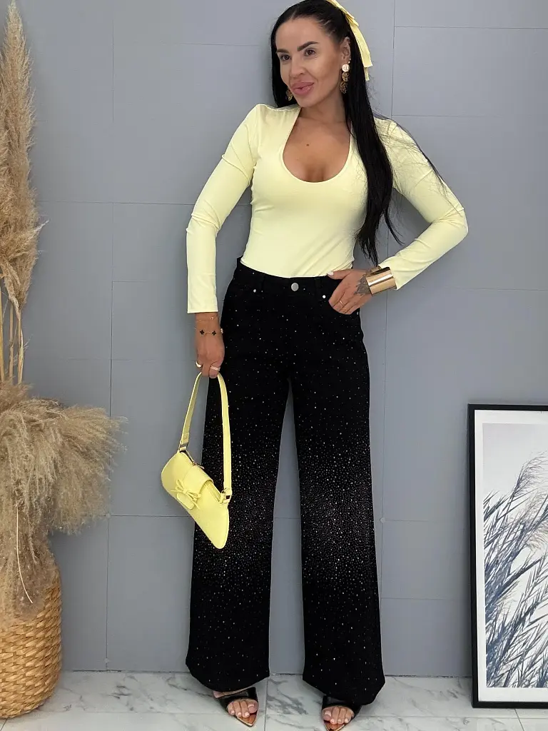 Kövecskékkel díszített magas derekú wide leg farmer - next