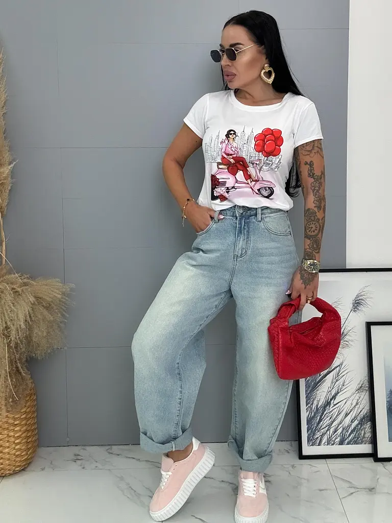 Nyomtatott mintás fehér póló BELLA - next