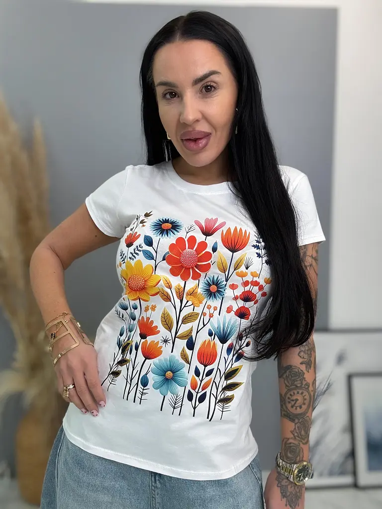 Nyomtatott mintás fehér póló BELLA