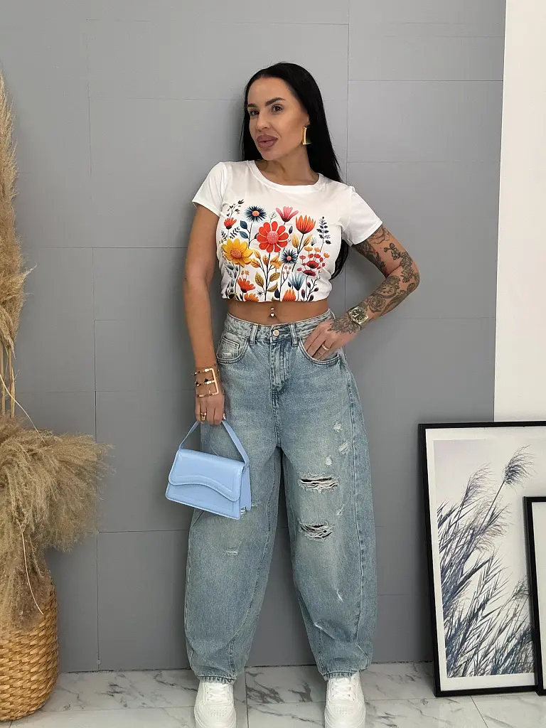 Nyomtatott mintás fehér póló BELLA - next