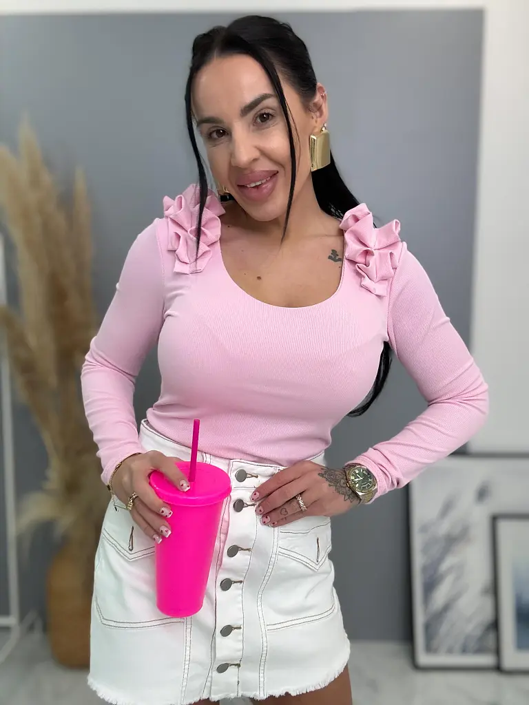 Bordázott anyagú felső vállán fodorral MARLONA