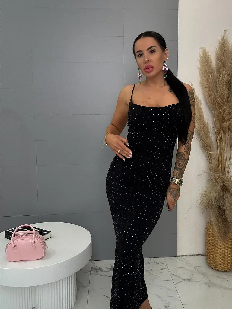 Sparkly maxi pántos ruha kövecskékkel díszítve 