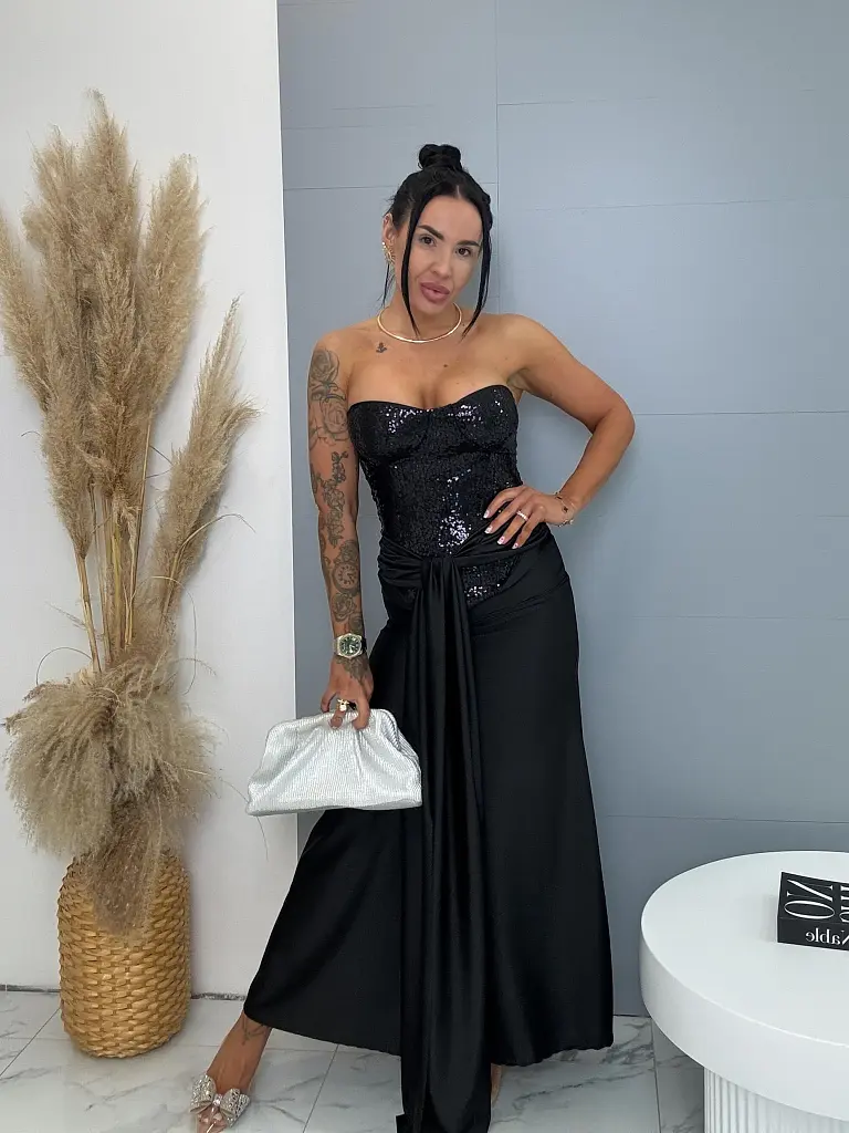 Fekete flitteres estélyi ruha KASEY