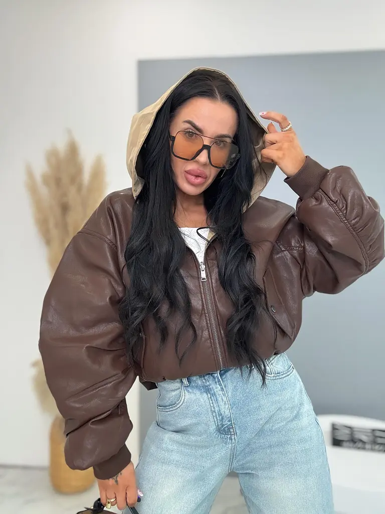 Kifordítható kapucnis műbőr kabát SORENA