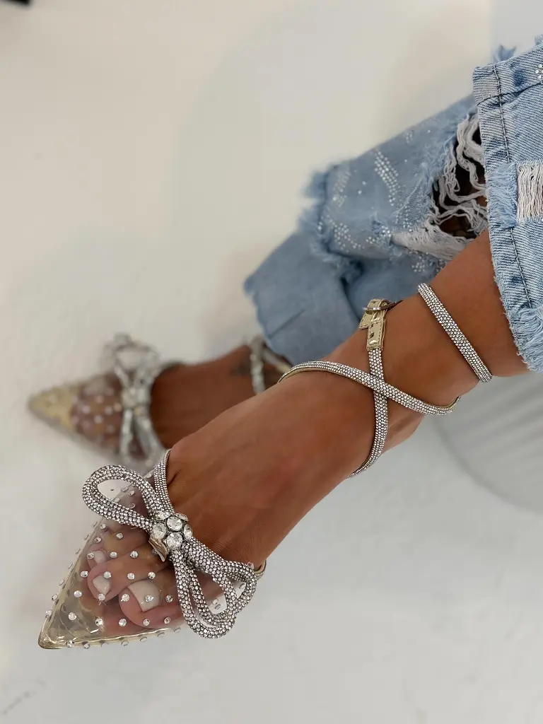 Áttetsző szandál kövecskékkel és masnival GITTA