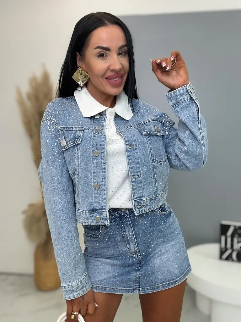 Kövecskékkel díszített farmer skort MAXINE