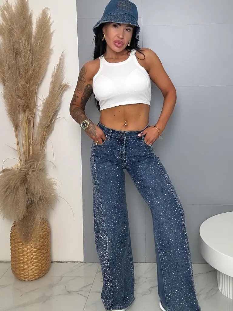 Kövekkel díszített wide-leg farmer SAVE