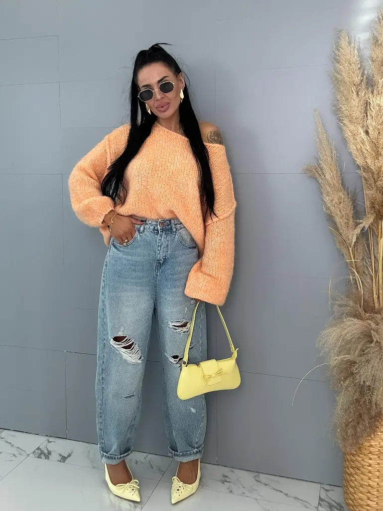 Szaggatott magas derekú baggy fit farmer 