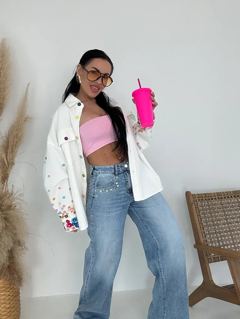 Virágmintás hímzéssel díszített farmer ingkabát RELIA - next