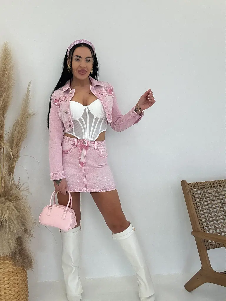 Rózsaszín mini szoknya kövekkel XENIA