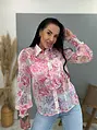Virágmintás blúz díszes, kövekkel kirakott gombal ROSE