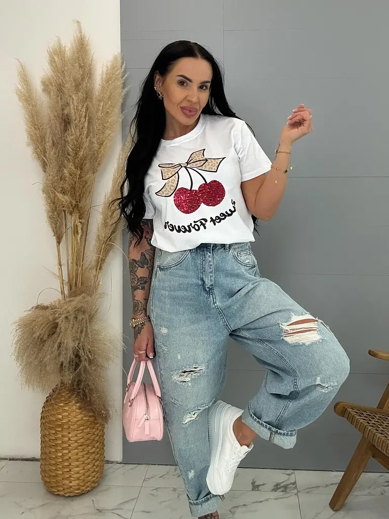 Szaggatott magas derekú baggy fit farmer 