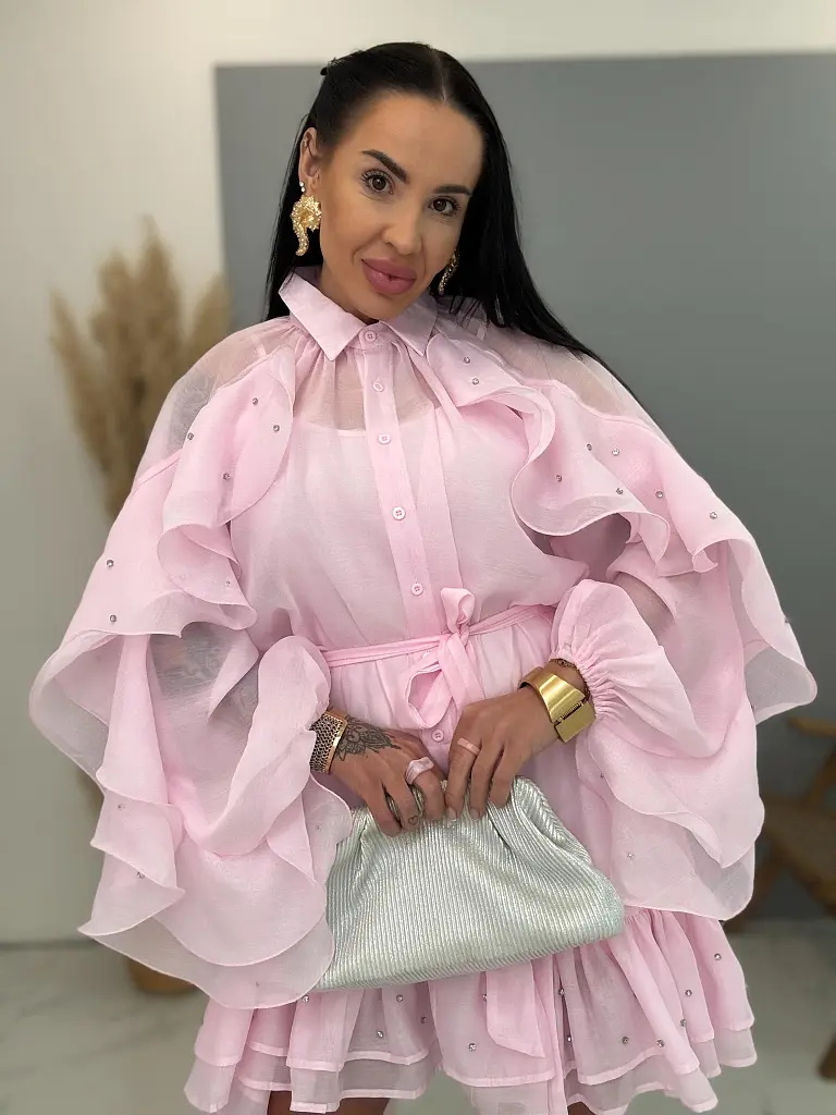 Fodros sifon ruha kövecskékkel díszítve és övvel LUXURY