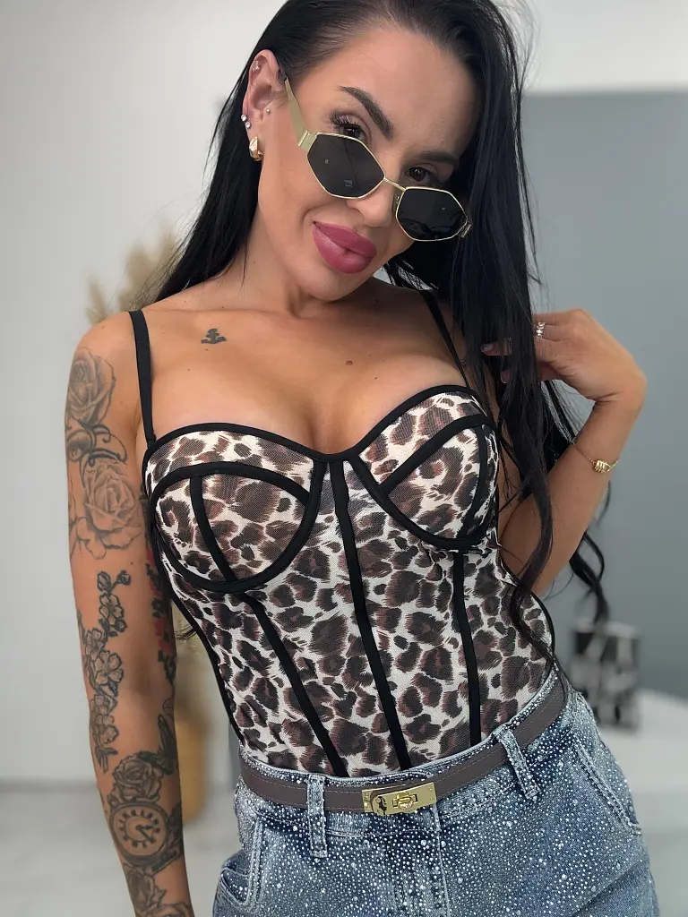 Push-up korzett top leopárd mintával 