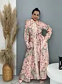 Hosszú virágmintás gombos ruha övvel ROSEA