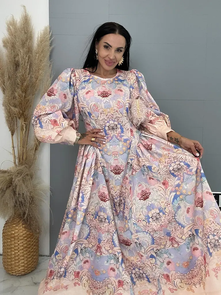 Hosszú virágmintás ruha ballon ujjakkal JULIA